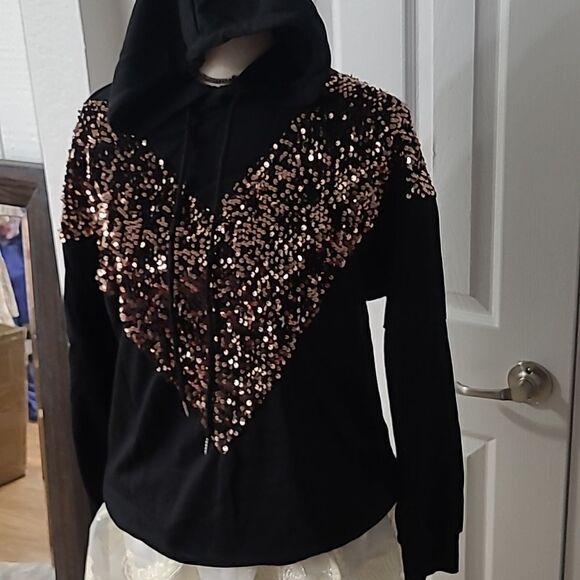 💲1️⃣0️⃣ Bundled ✔️Bronze Sequin Chevron Hoodie sz Small Medium - Picture 4 of 14